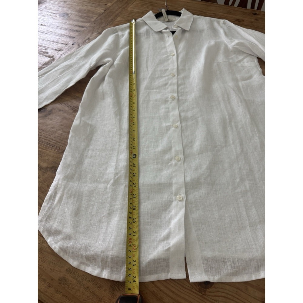 NWT Crown Linen Designs White 100% Linen Long Sleeve Tunic Sz L Button Down - Picture 9 of 11